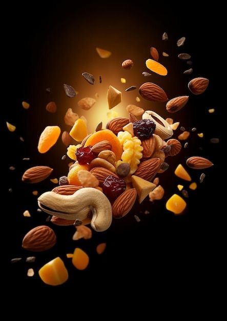 Premium mixed dry fruits floating